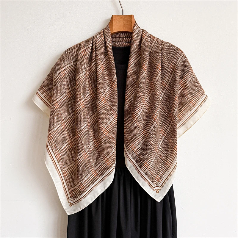90*90Cm Square Scarf Cotton Linen Feeling Women Head Shawl Wraps Luxury Hairband Stripe Print Neck Scarves Hijab Bandana Pareo