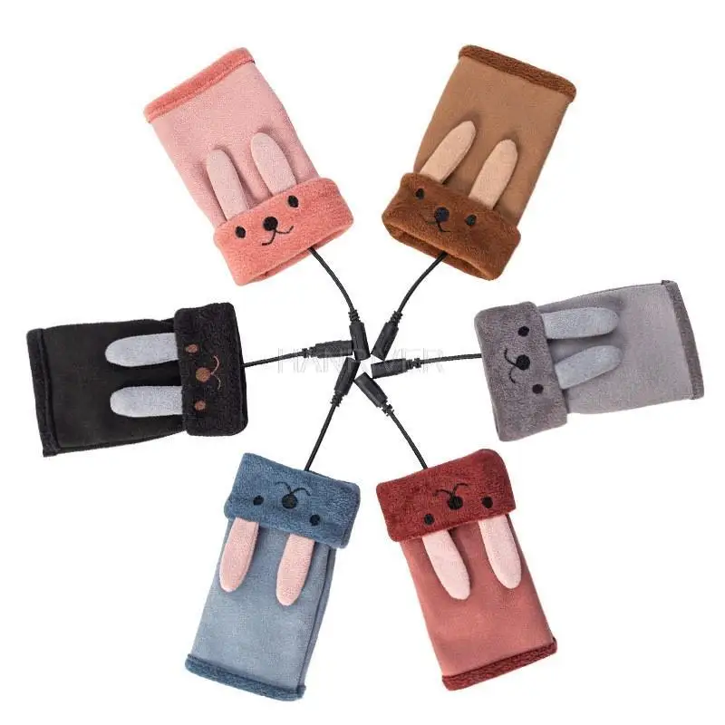 Rechargeable USB power supply rechargeable heating gloves adult winter fleece warm students half-finger heating gloves