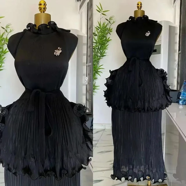Miyake Pleated Dress Women Round Neck Sleeveless Solid Color Loos Style Patchwork New Tide 2025 Dresses 6