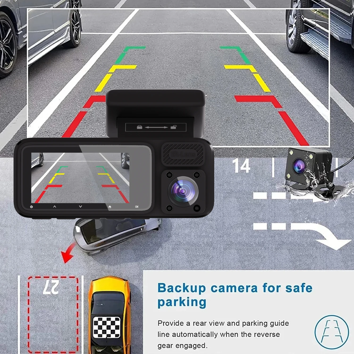 3-Kanal WLAN Auto-DVR Dreifach-Dashcam Innenraum-Fahrzeugkamera DVRs Rekorder FHD 1080P Video Mini-Registrator Dashcam Camcorder – Detail 3