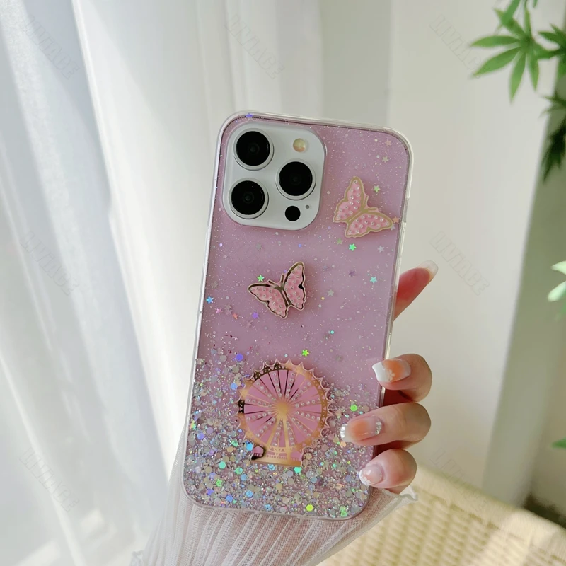 Coque de téléphone scintillante papillon Quicksand, étui pour Xiaomi Redmi Note 11 9 8 Max Plus 10 12 4G 5G 10S 9S 11S 12S 11E Pro_voghion.com