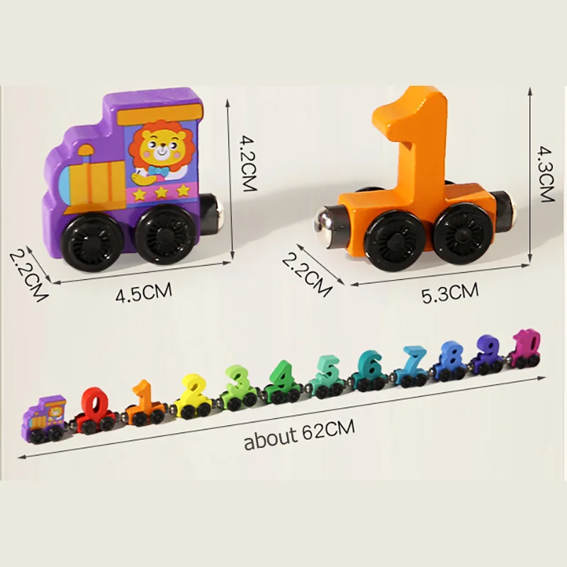 Trem magnético digital de madeira com números - Blocos de montar coloridos - Brinquedo educativo para desenvolver a coordenação motora._voghion.com