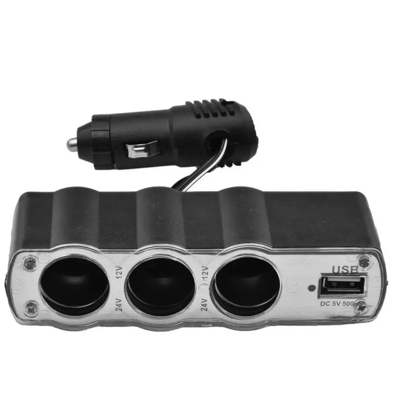

3 Way Universal Car Cigarette Lighter Socket Splitter ABS Dual USB Charger Power Adapter For Most Car Or Motorcycle Devices