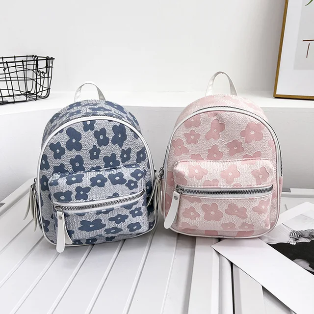 HZEWLS Retro Fashion Flower Backpacks Nylon Female Girl Small School Bags  Rucksack (Pink) 