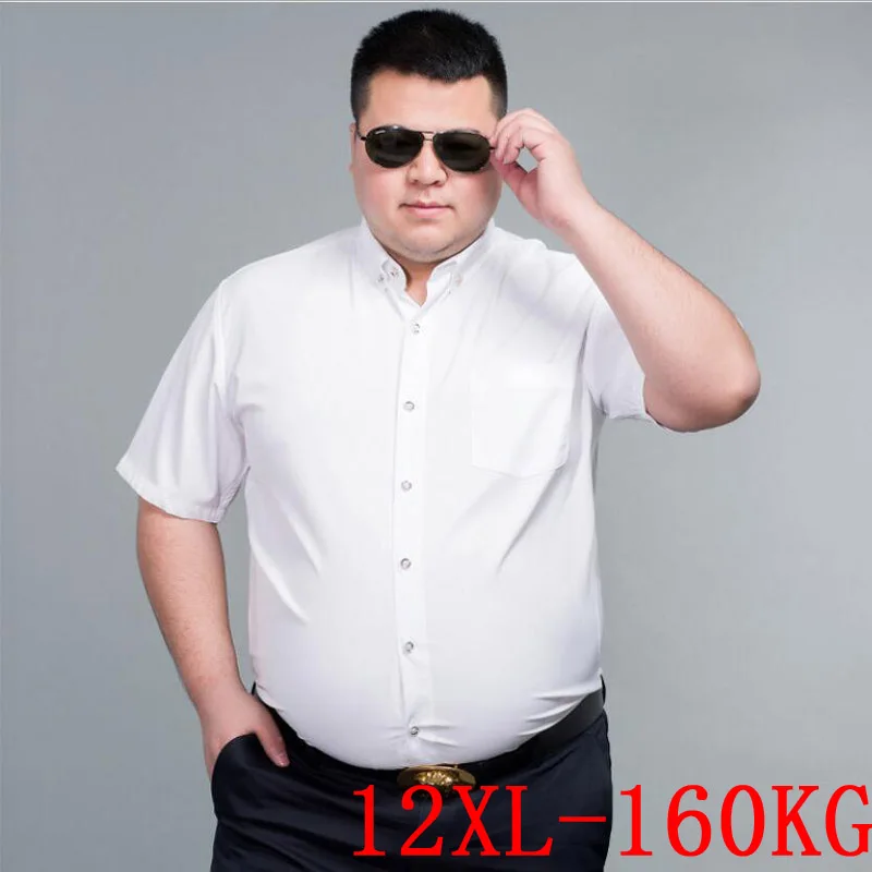 

160KG Men Short Sleeve Big Shirt Large Size 10XL 11XL 12XL Business Office Comfortable Summer Lapel White Shirt 8XL 9XL