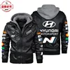 Hyundai N car LOGO retro washed pu leather jacket men's hooded clip Hyundai N team jersey 1