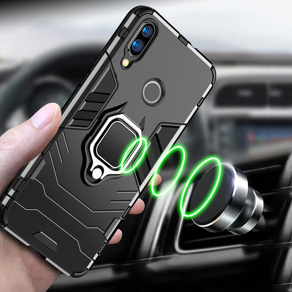 Durable Armor Phone Case with Finger Ring Holder and Reinforced Bumper