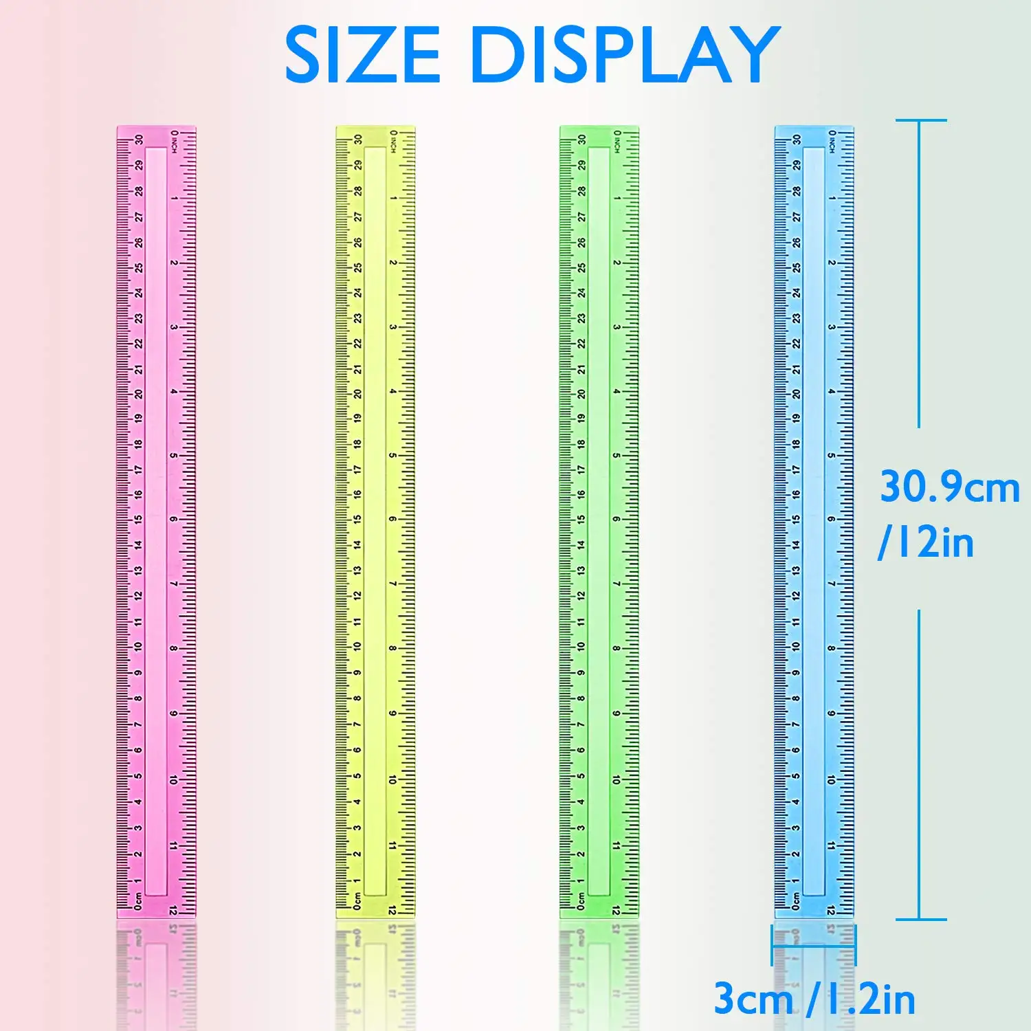 4Pcs/Pack Colorful Transparent Plastic Straight Rulers 30cm Kawaii Stationery Drawing School Office Supplies Kids Student Prize