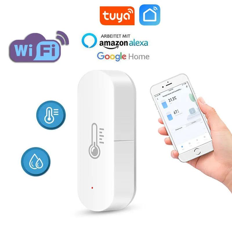 Temperature Humidity Sensor Smart Life APP Monitor Smart Home Work With Alexa Google Home No Hub Required