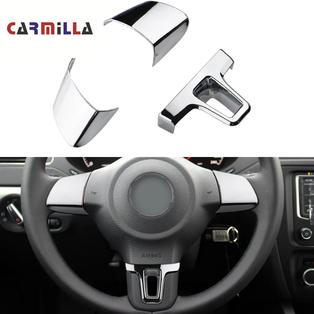 

Carmilla 3Pcs Car Steering Wheel Decoration Cover Trim Sticker Fit for Volkswagen VW Tiguan 2010-2016 Touran Passat 2011-2015