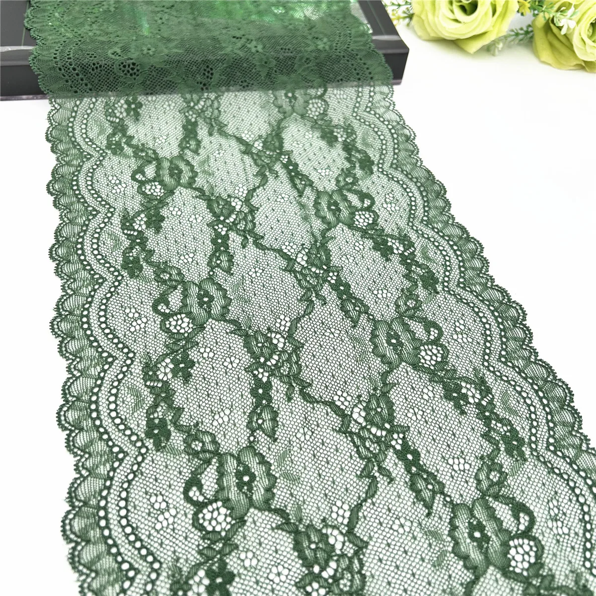 3y/lot Width 21cm Dark Green Elastic StretchLace Trim 1