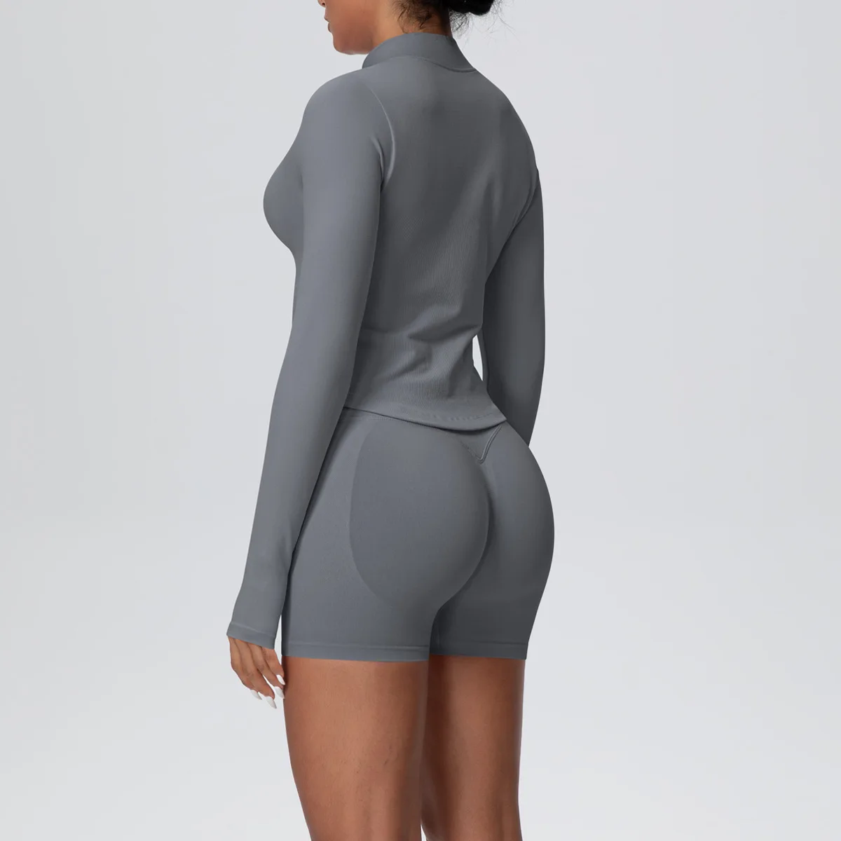 Women Gym Set - Seamless Yoga Suit With Zip Shirt & Cycling Shorts Activewear