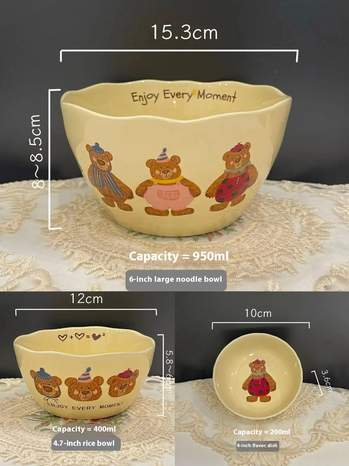 Korean Three Little Bear Cartoon Bowls - Cute Ceramic Tableware Set