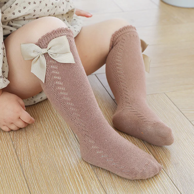 

Summer Mesh Baby Socks Cute Bows Hollow Kids Girl Knee High Socks Breathable Solid Color Infant Toddler Long Socks Medias Bebe