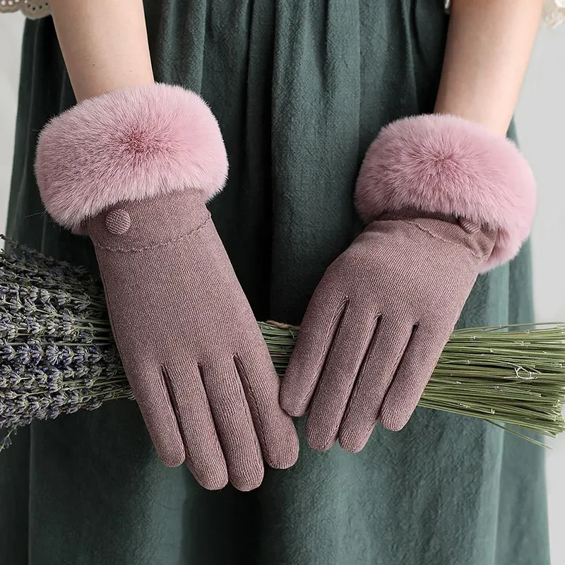 

Fashion Simple With Wool Women's Gloves Winter With Warm Velvet Touch Screen Thickened Lining New Gloves