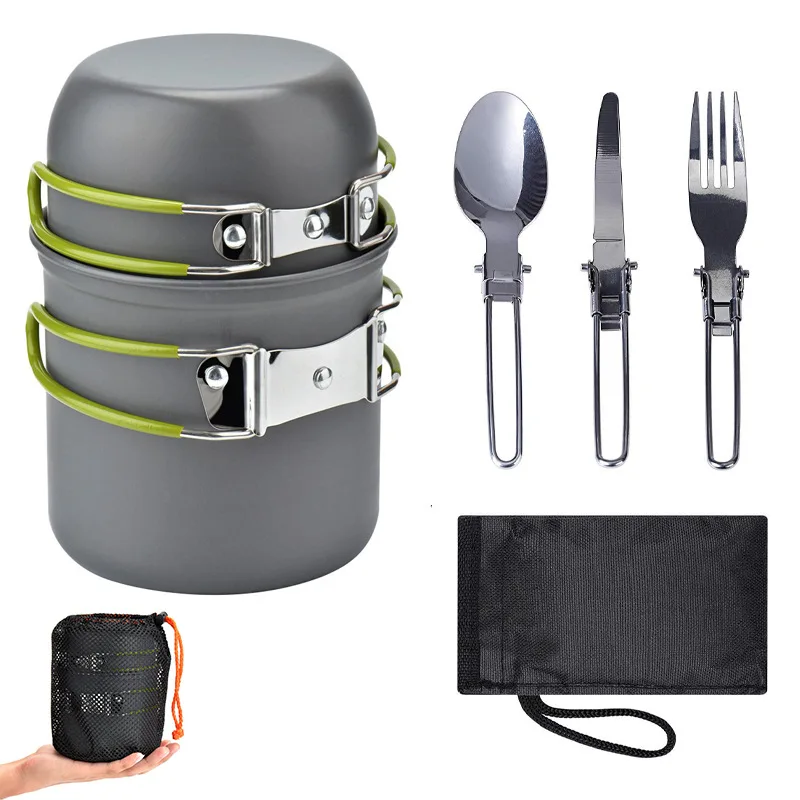 Outdoor Products Amazon Hot Selling Outdoor Pot Set for 1-2 People Portable Camping Cooker with Cutlery DS-101