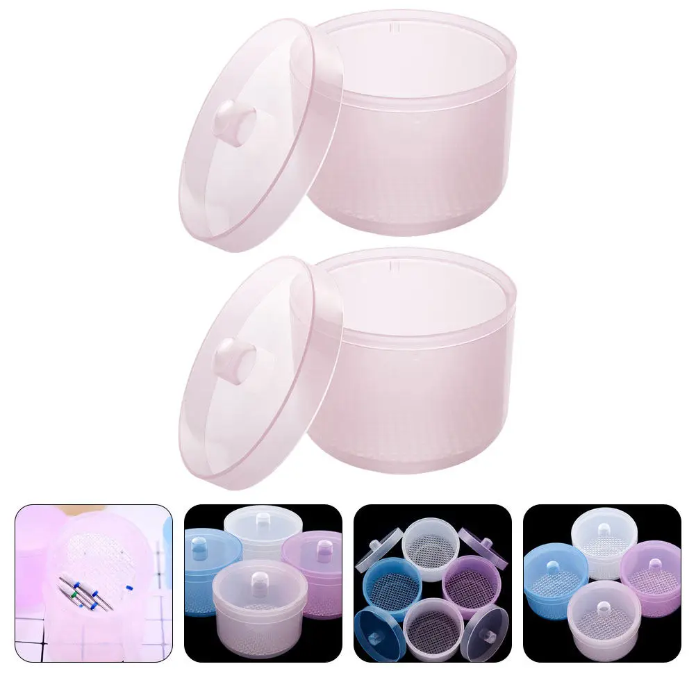 2Pcs 네일 도구 살균 홀더 매니큐어 네일 살롱 전문 사용을위한 2 층 배수 청소 컵 살균기 상자
