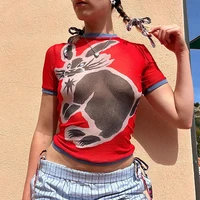 2025 vêtements pour femmes populaires ins européens et américains printemps et été couleur fille chaude y2k haut coupe ajustée et minceur manches courtes 6
