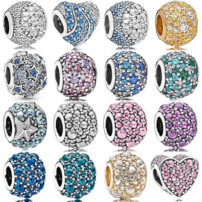 

New 925 Sterling Silver Charm Shimmering Droplet Mosaic Ball Heart Elevated Star Starfish Beads Fit Popular Bracelet Diy Jewelry