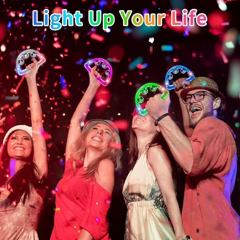 Light Up LED Tambourine 12 Pieces Musical Flashing Glow Handheld Percussion Instrument