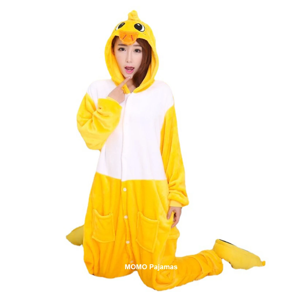 

Anime Adult Cosplay Halloween Costumes Duck Onesies Flannel Jumpsuit Winter Warm Kigurumi Xmas Carnival Funny One Piece Pajamas