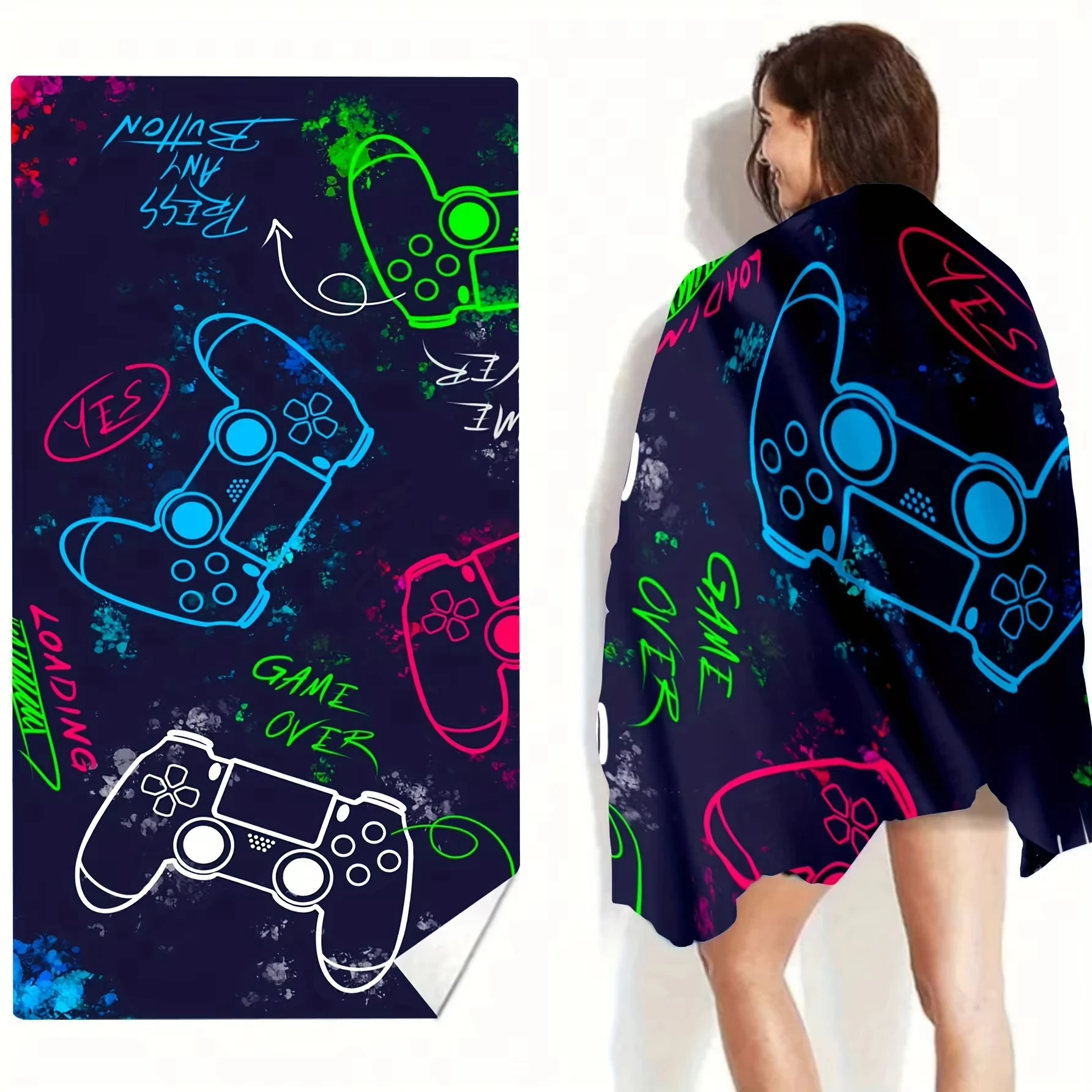 1 Pc 29*59inch Quick Drying Microfiber Beach Towel for Gaming Enthusiasts - Perfect for Pool, Bathroom, Camping, and Traveling 4