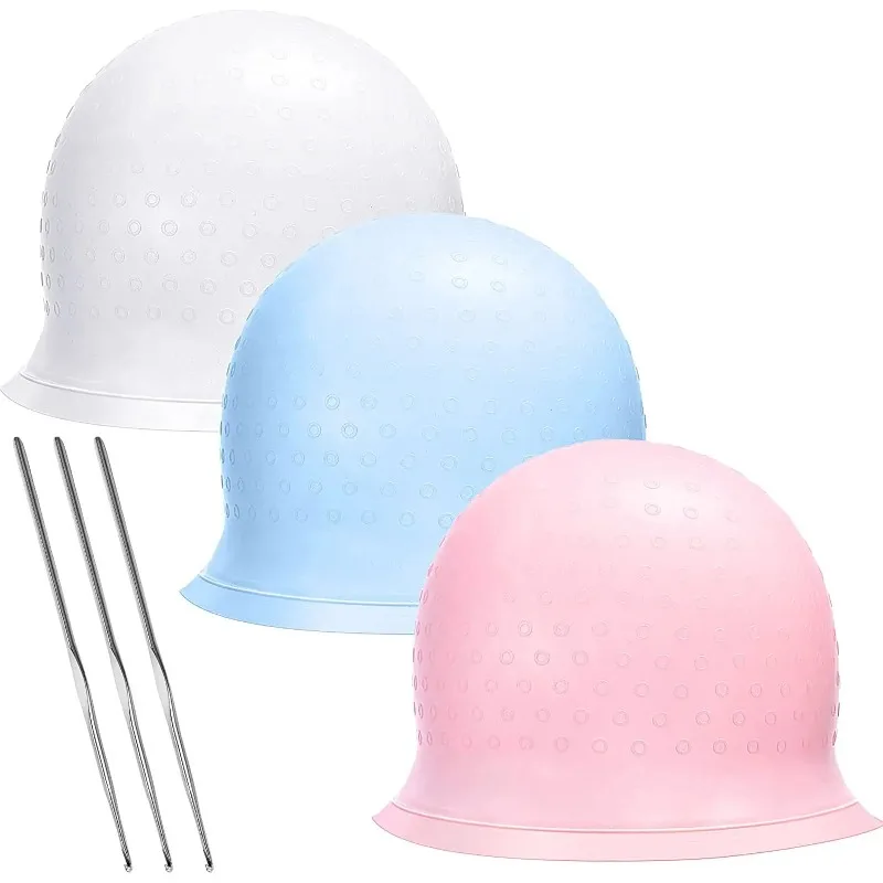 

Hair Coloring Highlighting Cap Reusable Silicone Highlight Cap Pull Through Caps for Hair Dying Frosting Cap with Hook