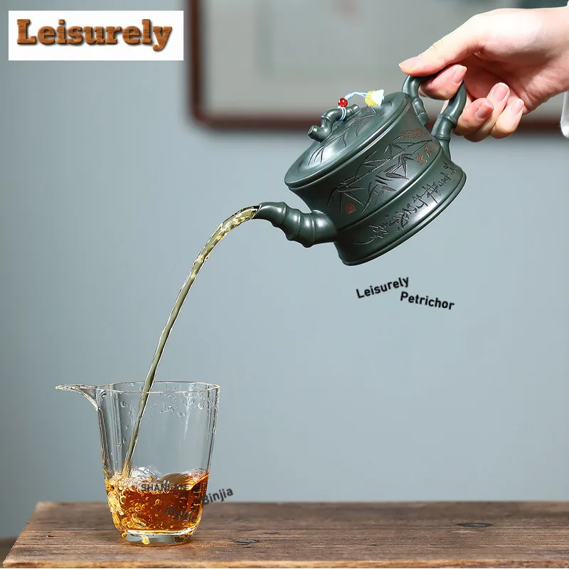 350ml Exquisite Yixing Purple Clay Teapots Master Handmade Bamboo Pot Raw Ore Blackish Green Mud Kettle Zisha Tea Set Tea Craft