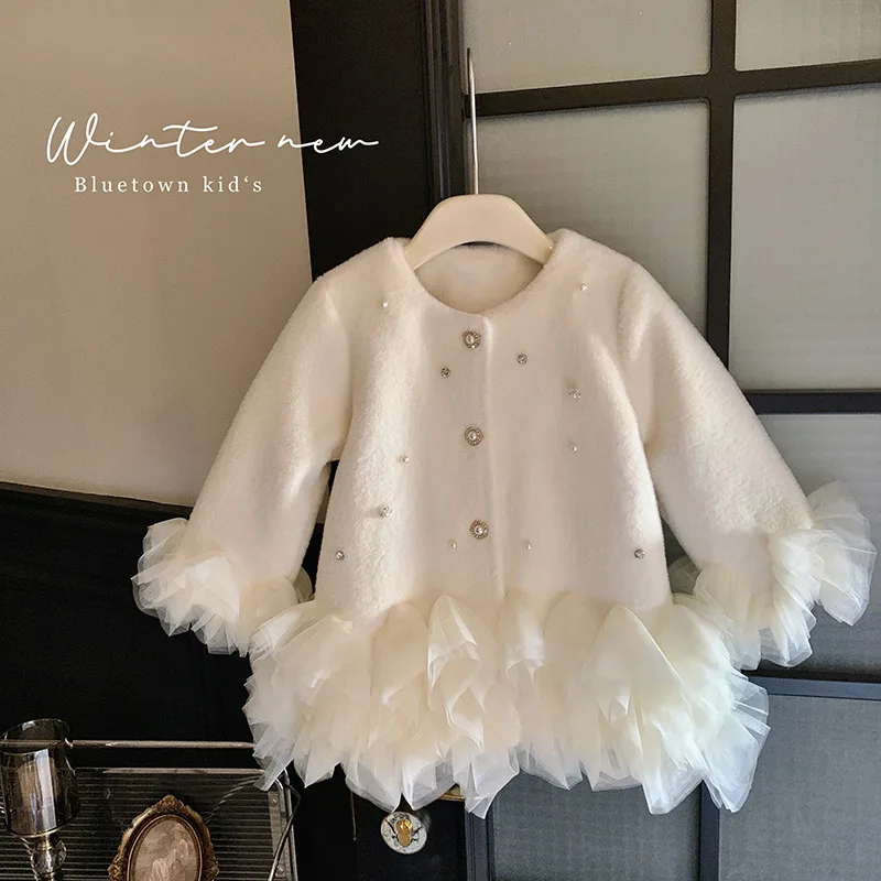 Girls' Furry Coat Autumn and Winter New Mid-Length Quilted Children's Clothing Baby Birthday Dress Princess Mesh Coat girls dress girls winter coat girls outerwear