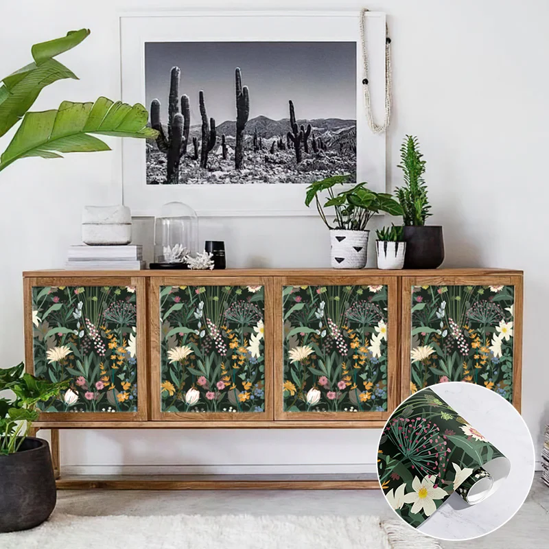 Green Flowers And Plants Wallpaper Fresh Spring Peel And Stick Floral Wallpaper Elegant Furniture Cabinet Sticker Contact Paper