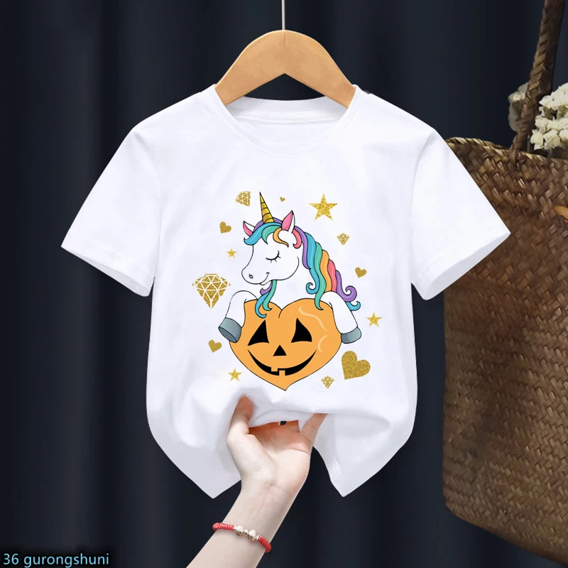 

Tshirt Foe Boys/Girls Halloween Funny Unicorn Pumpkin Cartoon Tshirts Kids Halloween Party T Shirts Boys Girls Universal Clothes