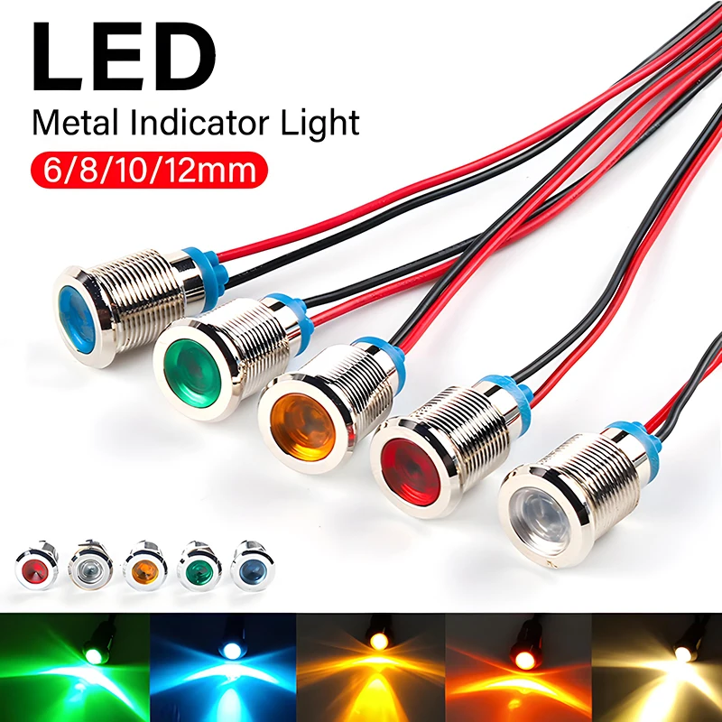 Voyant Lumineux Métallique 8mm – LED 3V à 220V | Rouge Orange Vert Bleu Blanc | Nickelé Laiton Durable