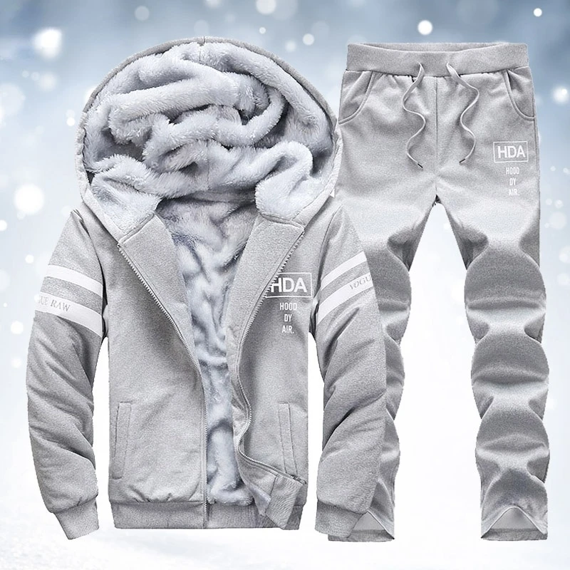 

Men's Winter Warm Sporting Fleece Lined Hoodie and Sweatpant Set Male Casual Tracksuit Men 2 Piece Sweatshirt + Sweatpants Set