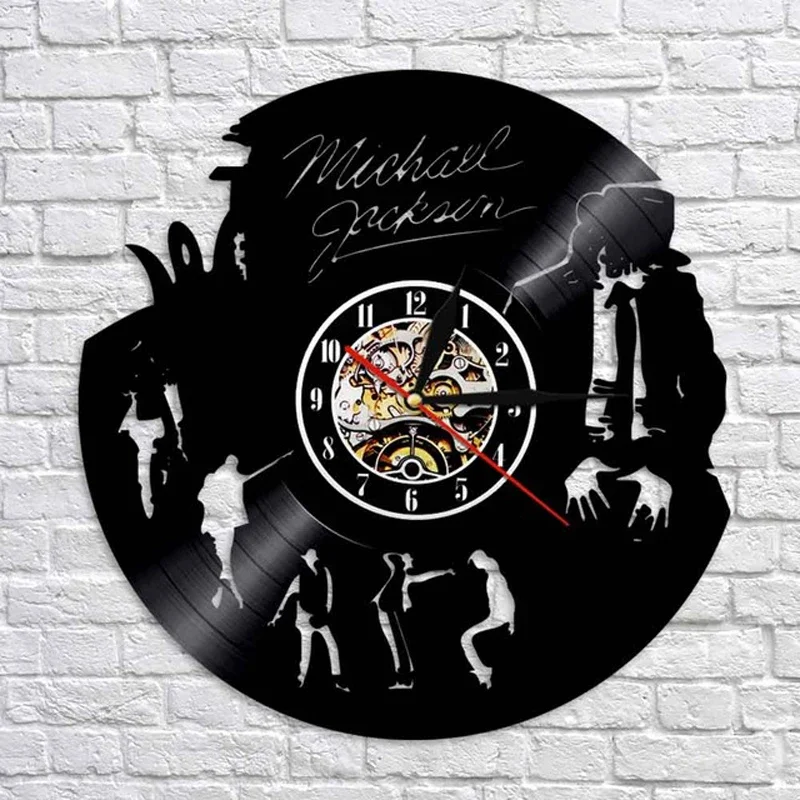 Michael Jackson Wall Clock Modern Design Music Theme 3D Stickers Pop King Vinyl Record Clocks Wall Watch Home Decor Gift for Man