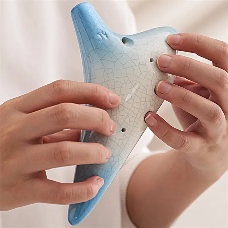 Ocarina 12 Holes Alto C Tones Crackle Pattern Ceramic Two-Color Gradient Flute Fluta Professional Instruments Chinese Tao
