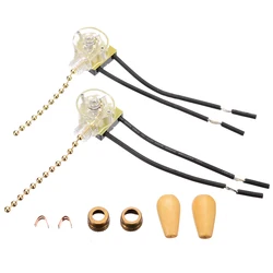 2 Pcs Pull Chain Switches 3A/250V 6A/125V Extension Ceiling Lighting Fan Pull Switch 2 Wire Handle Metal Connector Parts Home