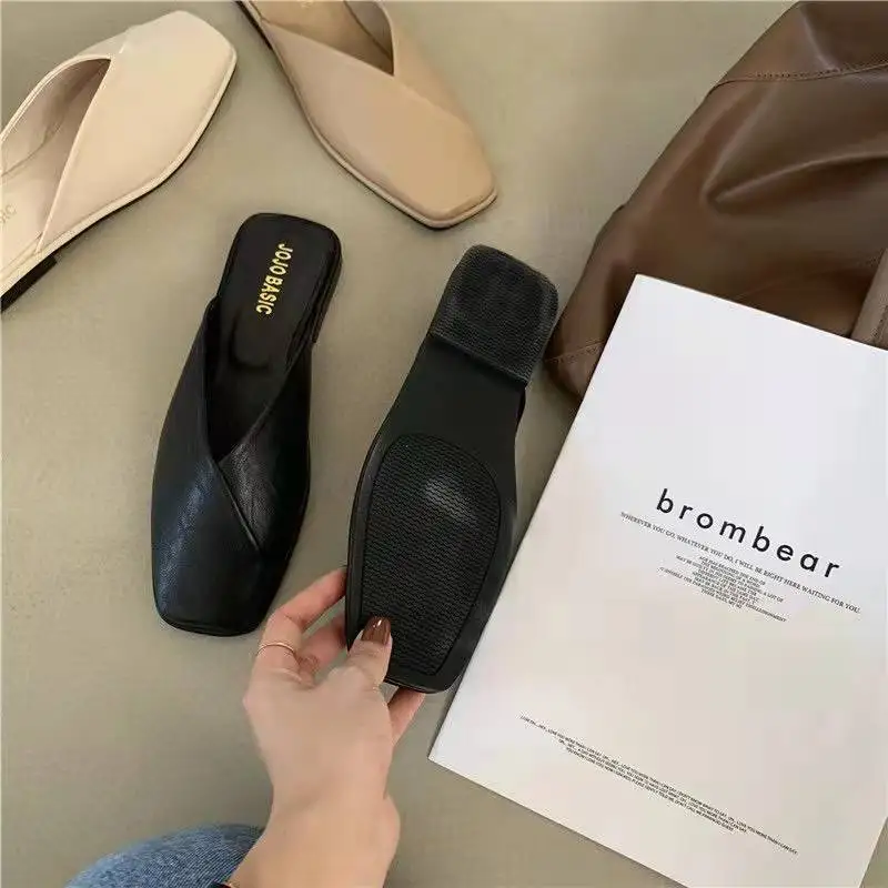 Leather Women's Summer Mules Shoes Slippers