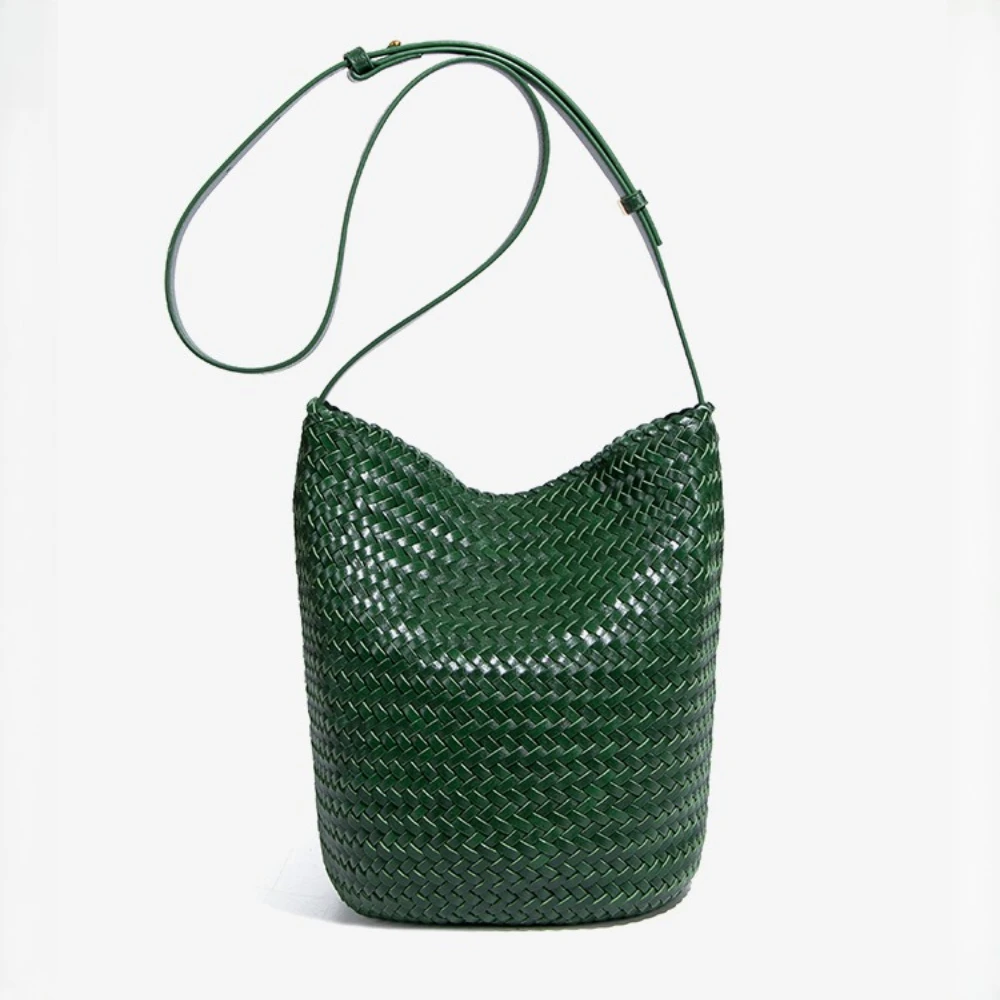 Borsa tote in tessuto per donna, piccole borse a secchiello intrecciate a mano, borsa a tracolla per pendolarismo e uso quotidiano