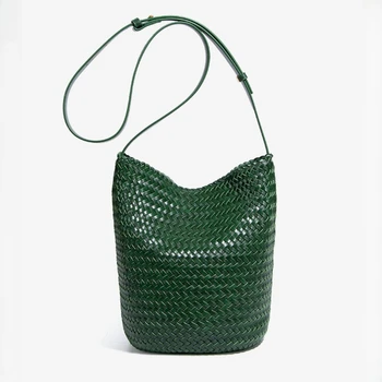 Borsa tote in tessuto per donna, piccole borse a secchiello intrecciate a mano, borsa a tracolla per pendolarismo e uso quotidiano