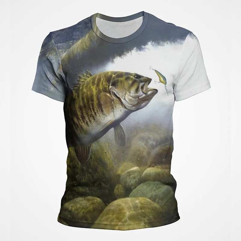 

2023 New Casual Top 3D Printing Fish Body T-shirt Men's Fashion Casual Fish Pattern T-shirt Summer Short Sleeve Top Round Neck T