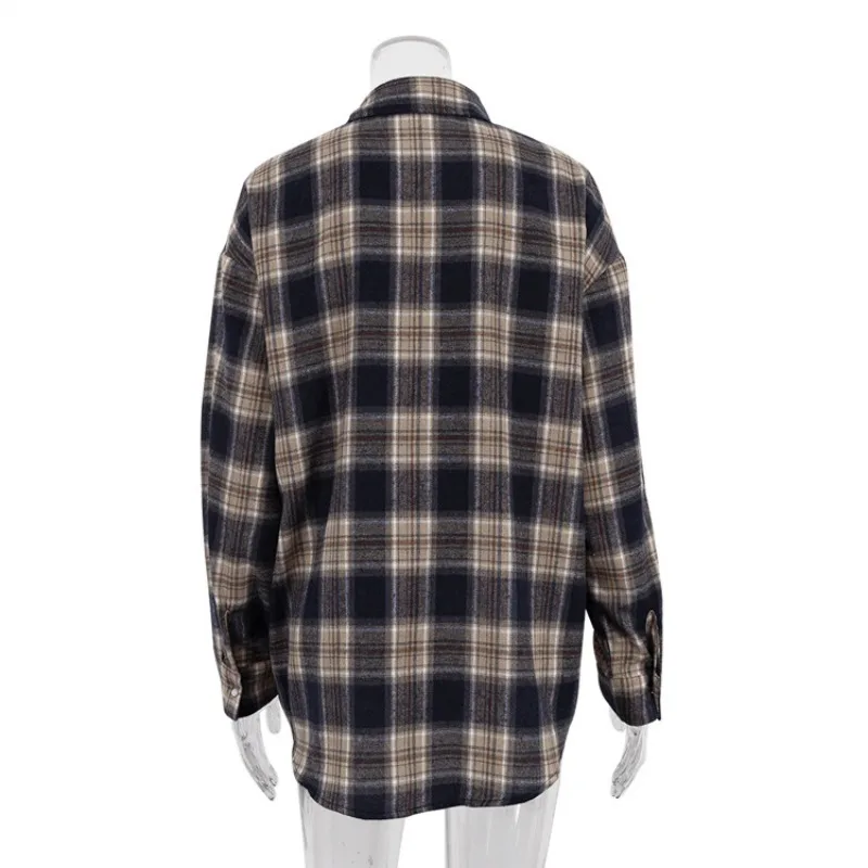 Blusa retro informal para mujer, moda Otoño Invierno 2025, camisas largas holgadas, cárdigan básico a cuadros para mujer, ropa de calle para mujer