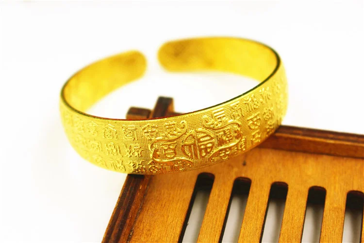 

Luxury Euro Coin Brass Plated Vietnamese Sand Gold Open Bracelet Women's Imitation Gold Baifu Auspicious Gold Bracelet