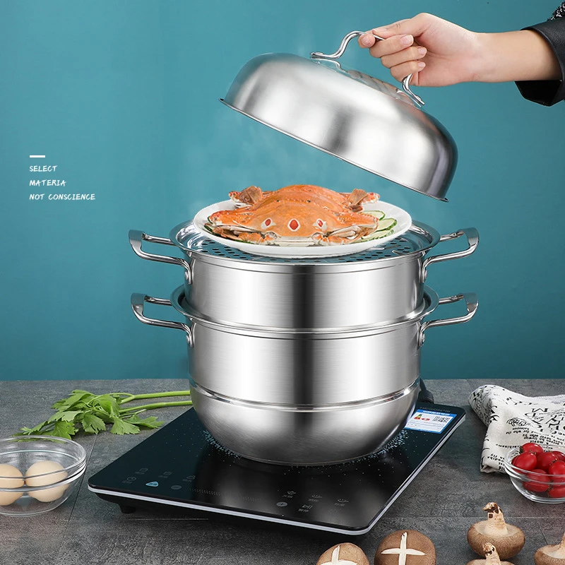 304 Stainless Steel  3-Tier/Layer Steam Cooker pot, Kitchen Multi-function Steam Pot, For Induction Cooker Gas Stove steam pot
