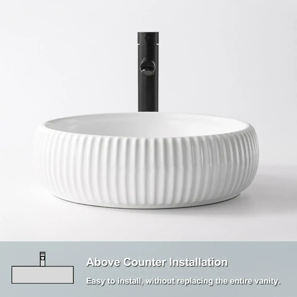 Modern White Ceramic Bathroom Vessel Sink 16.5'' Above Counter Porcelain Washing Bowl Art Basin Vanity Sinks with Pop-up Drain 5