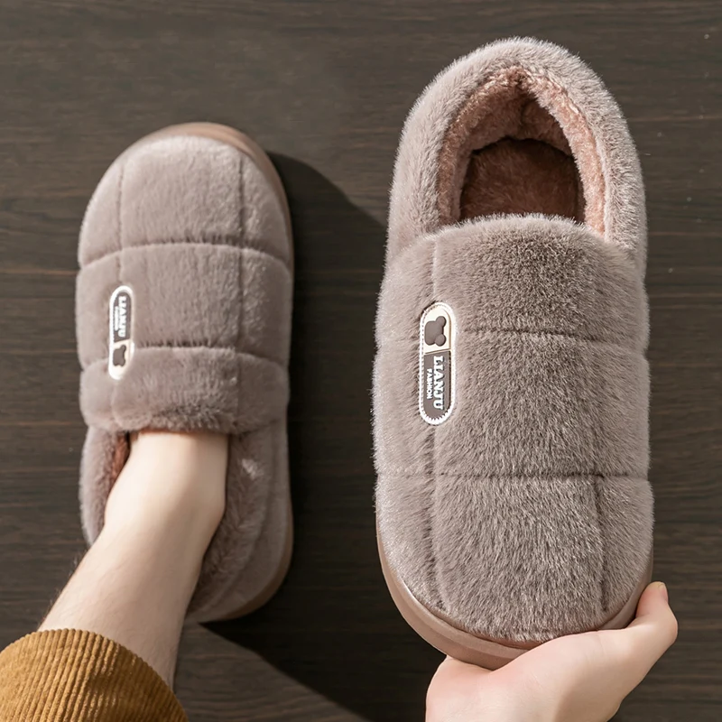 Men' slippers Solid Color Wrap Heels Plush Non-slip Warm Women Men Home...