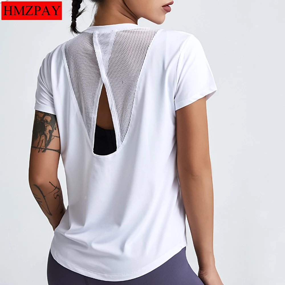 Yoga Clothes Tops Short-Sleeved Running Quick-Drying T-Shirts Short Sports Hollow Fitness Women's Blouses sports t shirt yoga top yoga shirt sports shirt