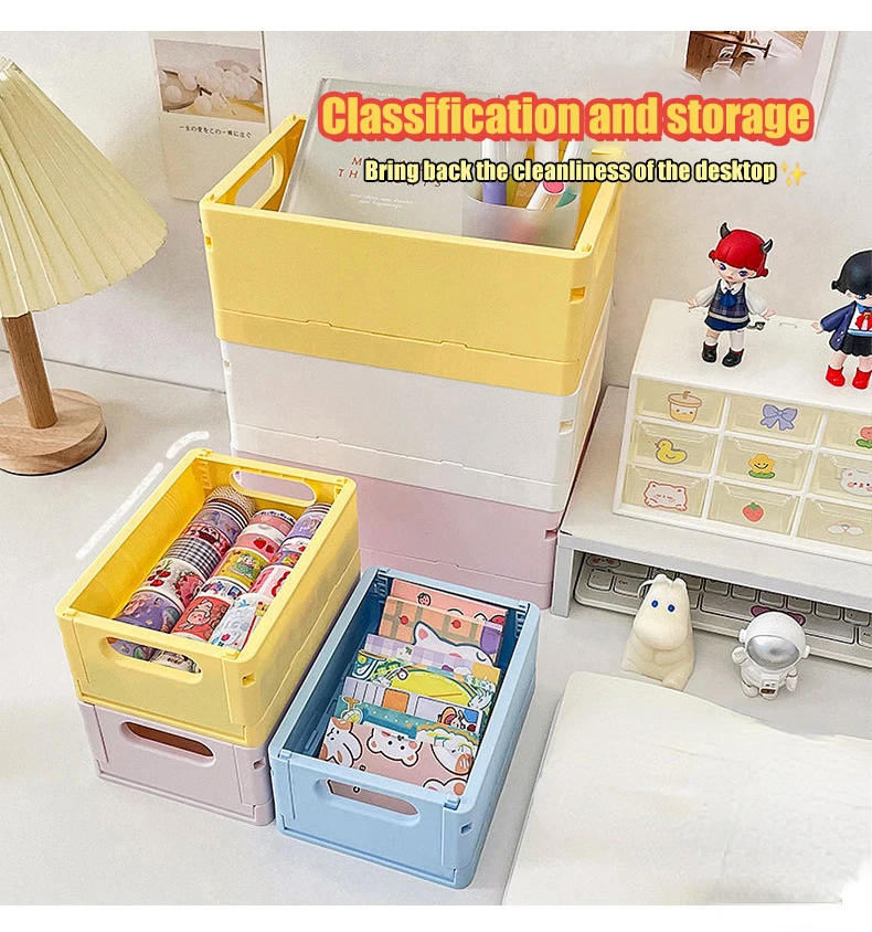 Description Picture 5 of itemCute Desktop Folding Storage Box Organizer Plastic Foldable Box Cosmetics Makeup Organize Storage Basket Toys Storage Box Kawaii
