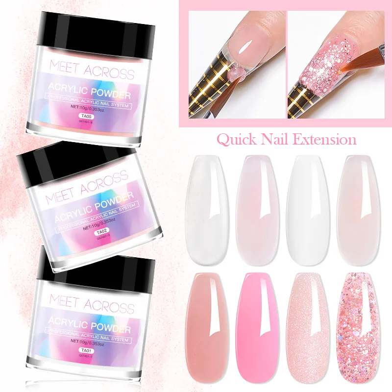 10g Acrylic Powder Nude Pink Clear White Acrylic Nails Professional Polymer For Nail Art Extension No Need Lamp Cure