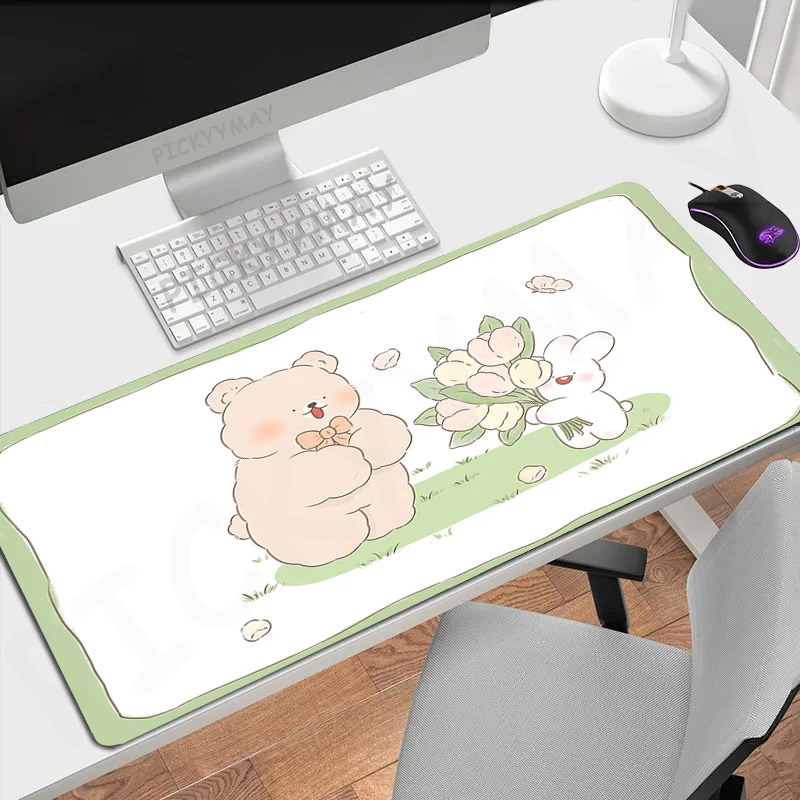 Mouse Pads Cute Rabbit And Bear Table Mats Computer Mousepad Company Big Desk Pad 100x50cm Large Gamer Mousepads Mouse Mat