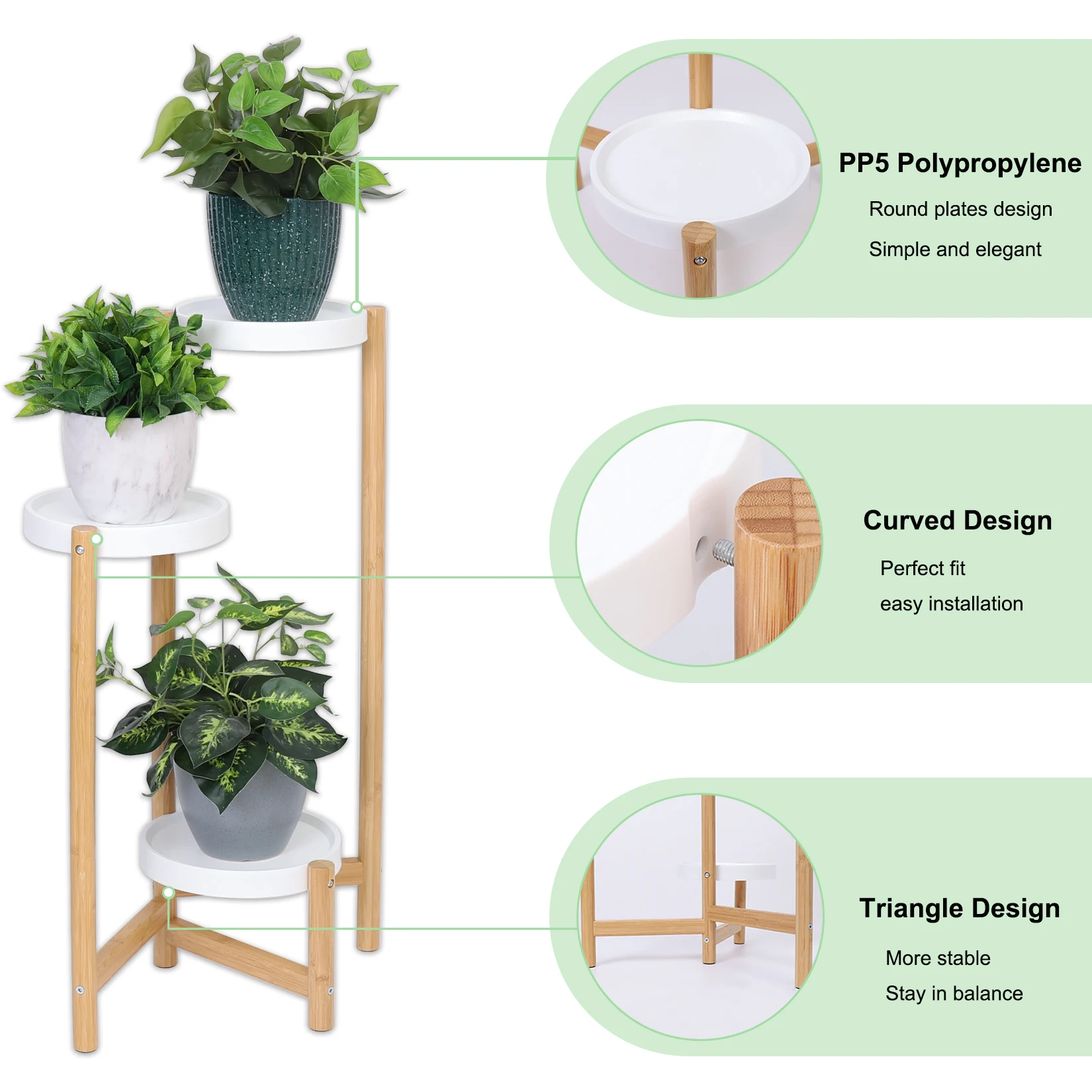 3 Tier Bamboo Plant Pot Display Shelf Flower Stand Holder Outdoor Garden Balcony Storage Rack